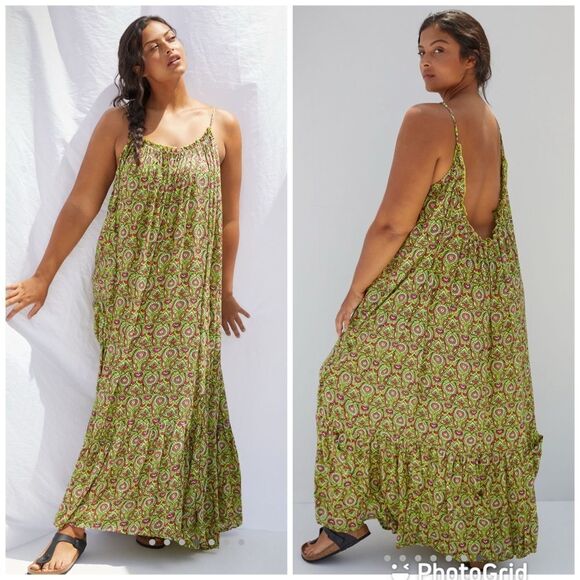 By Anthropologie Dresses & Skirts - By Anthropologie Flounced Maxi Long Dress Citron Size XL